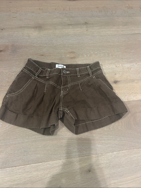 bebe Pants - bebe Brown Cuffed Linen-Blend Shorts